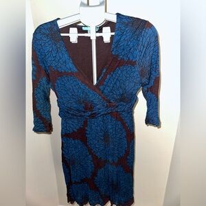 Boden Chocolate Brown and Blue Dress